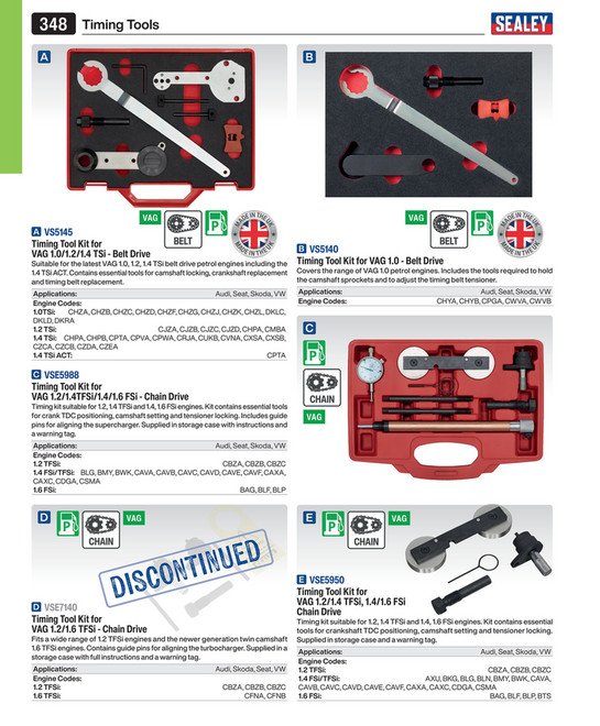 Petrol Engine Timing Tool Kit - VAG 1.2, 1.4T FSi, 1.4/1.6 FSi - Chain ...