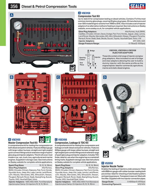 Petrol Compression Tester Deluxe Kit 6pc [VSE300D]