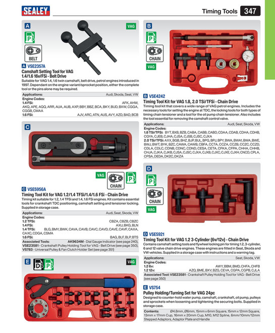 Petrol Engine Timing Tool Kit - VAG 1.2, 1.4T FSi, 1.4/1.6 FSi - Chain ...