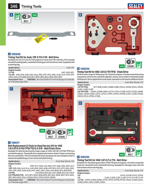 Petrol Engine Timing Tool Kit - VAG 1.2, 1.4T FSi, 1.4/1.6 FSi - Chain ...