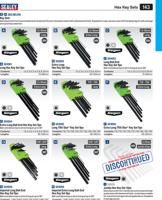 Premier Extra-Long Hex Key Set 9pc [AK7137]