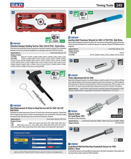 Petrol Engine Timing Tool Kit - VAG 1.2, 1.4T FSi, 1.4/1.6 FSi - Chain ...